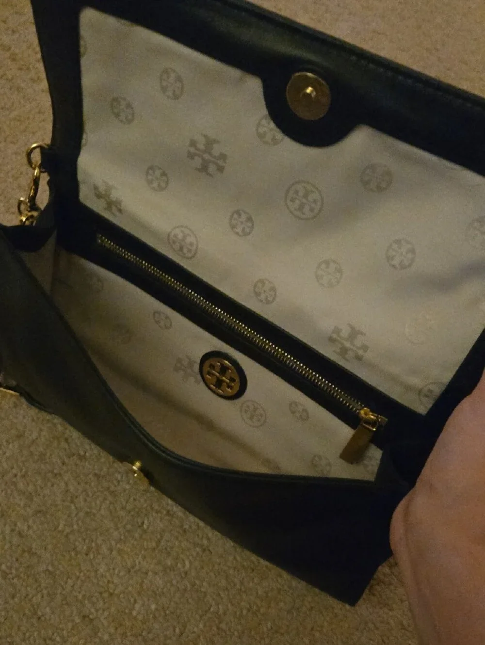 Tory Burch Black Leather Chain-Handle Wristlet Clutch